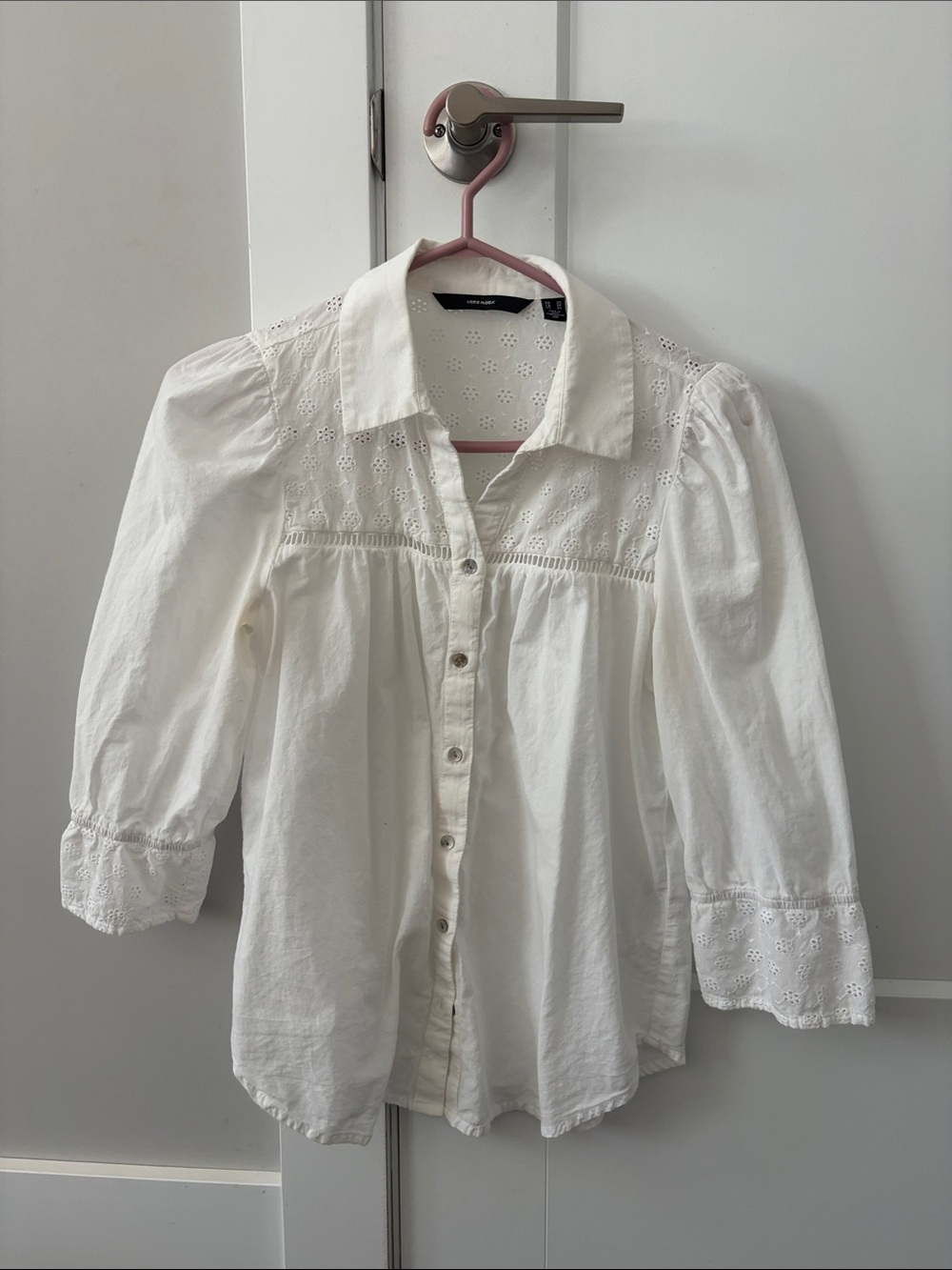 Vero Moda White Eyelet Button-Down Blouse